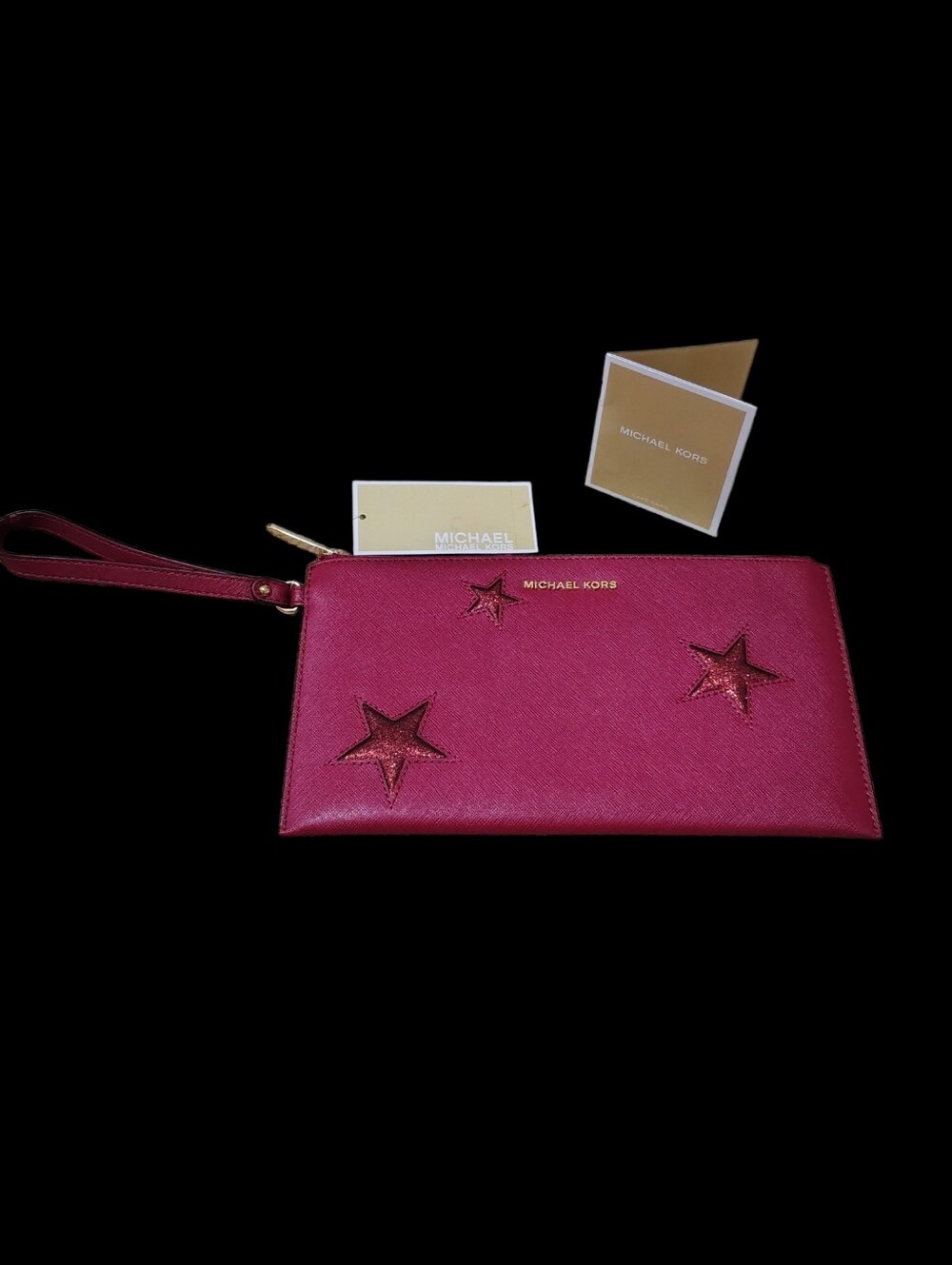 NWT Michael Kors Peek A Boo Large Cherry Leather Zip Clutch Wristlet Wallet